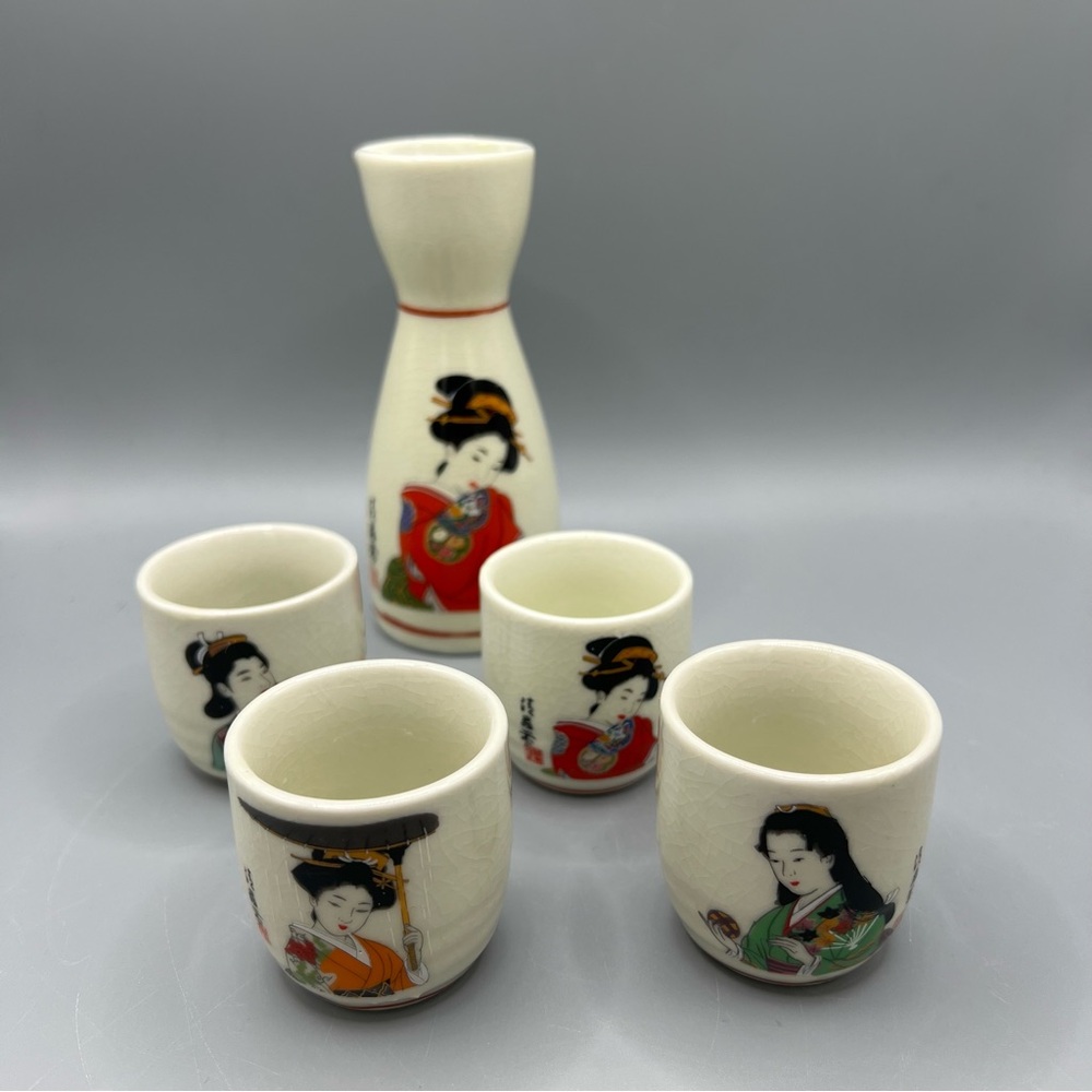 5 Piece Japanese Geisha Saki Set Japan